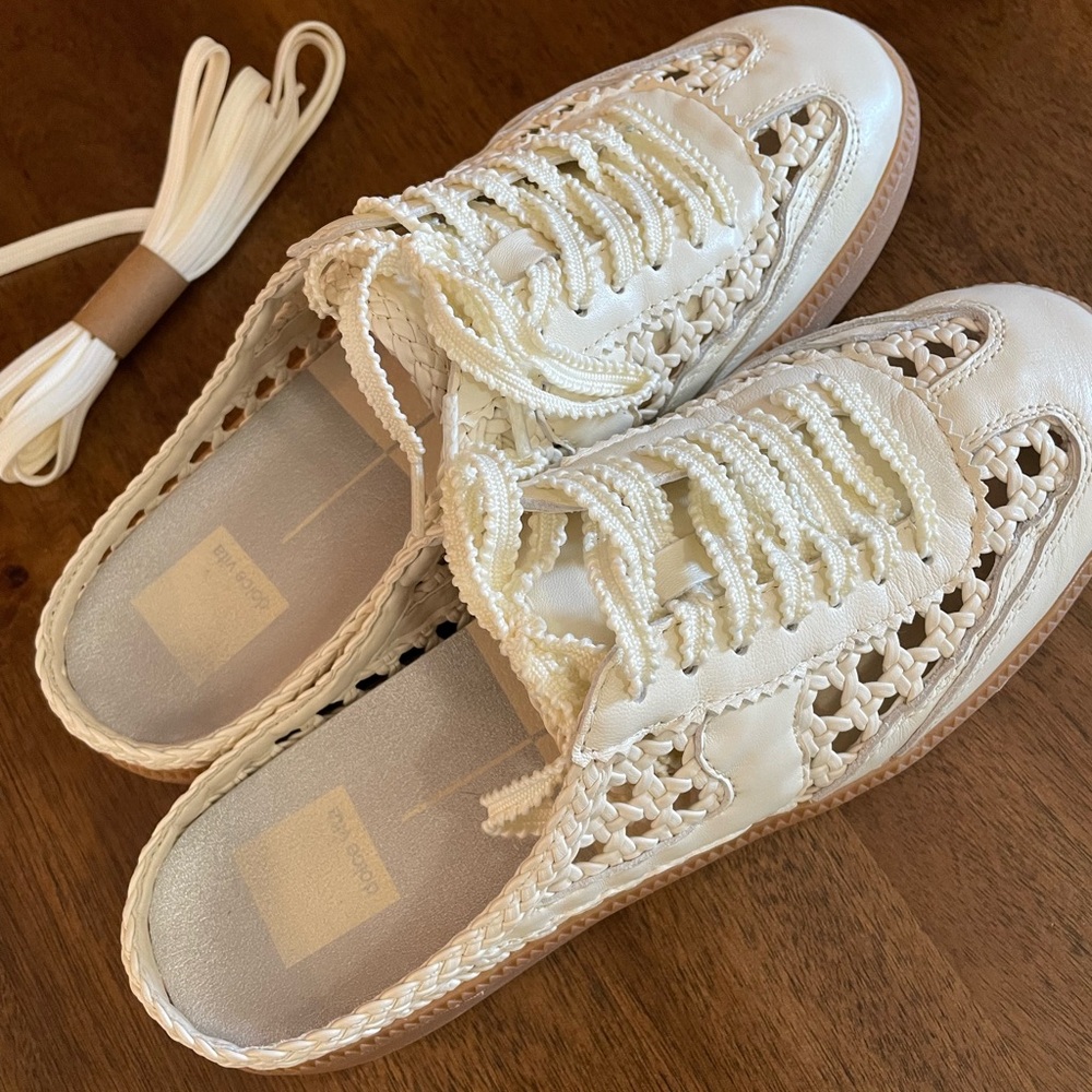 Dolce Vita Cream Woven Lace-Up Sneaker with Gum Sole - Picture 3 of 8